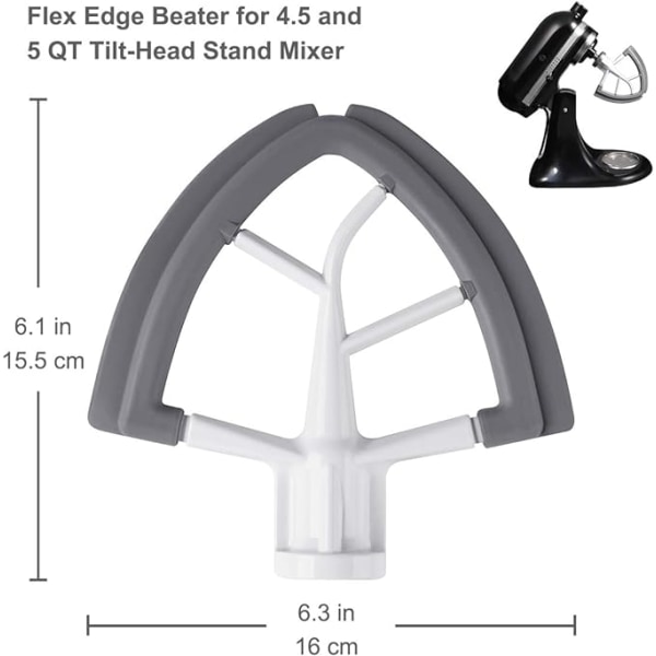 White Flex Edge Beater for KitchenAid Tilt-Head Stand Mixer  4.5-5 Quart Flat Beater Paddle with Flexible Silicone Edges Bowl Scraper