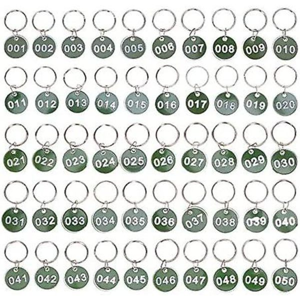 1-50 Numeroidentifiointiketjut Lukkojen, Kuntosalin Avainten Ja Muiden Esineiden Merkitsemiseen - Graveeratut Numerot Avaimenperillä, Alumiinista (Vihreä)