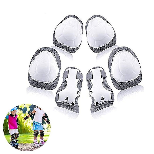 Barn Skate Pads 6 st Justerbara Barn Knäskydd Armbågsskydd Handledsskydd Skyddsutrustning Set（Grå）