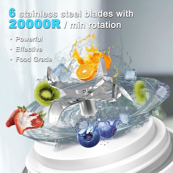 Bærbar Blender Personlig Størrelse Blender til Shakes og Smoothies med 6 Blade