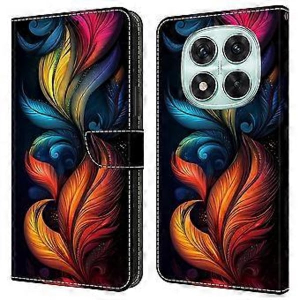 Xiaomi Redmi Note 14 Pro 5G Nahkakotelo Kuvio Painatus Lompakko Jalusta Käännettävä Puhelinkotelo Colorful Feathers