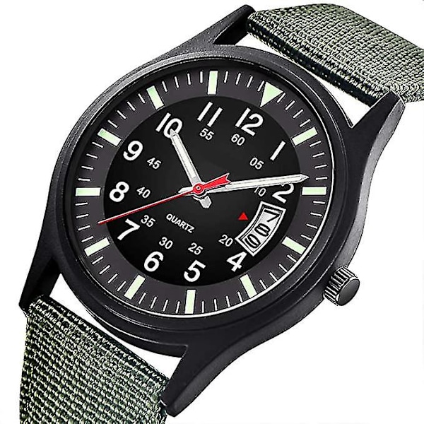 Herre Army Tactical Field Sports Analog Klokker, Arbeidsklokke, Vanntett, Utendørs Casual Quartz Klokker Menn, Grønn, Armbånd