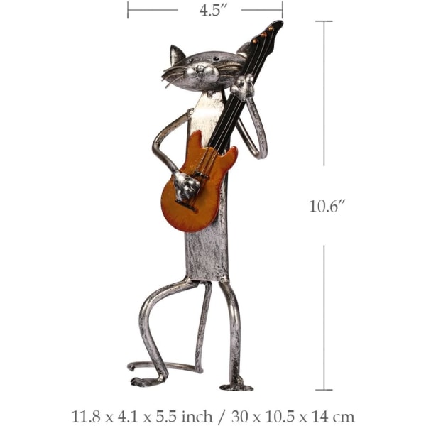 Cat metal sculpture with guitar figurine gifts for Thanksgiving,