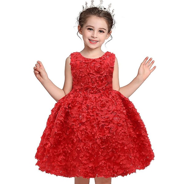 Puffig klänning för flicka för födelsedagsfest (100 cm röd)