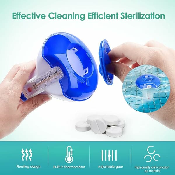 Flydende klor dispenser, automatisk klor doser, flydende spa doser, klor diffusor, swimmingpool kemisk dispenser (med termometer)