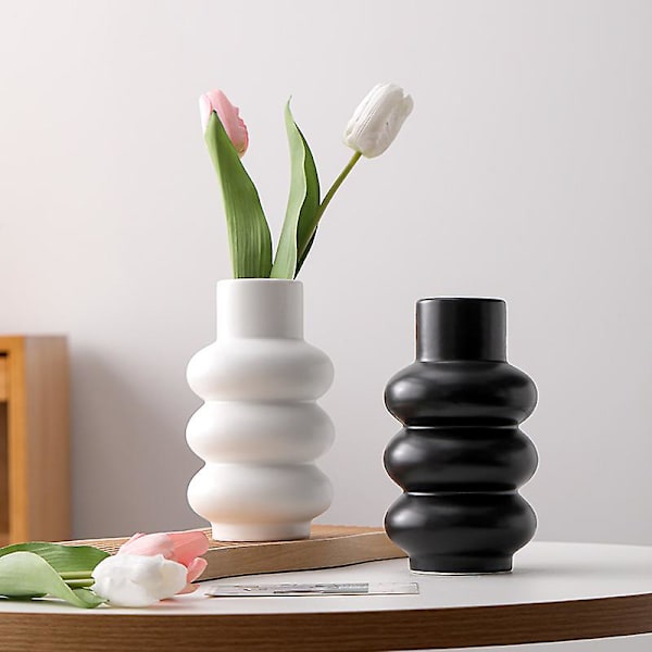 Vit formad cirkelvas, modern minimalistisk keramisk vas（Vit）