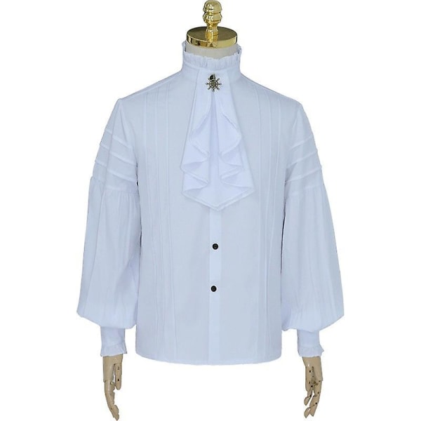 Piratskjorte til mænd Renaissance middelalderlig Cosplay T-shirt kostume (L hvid)