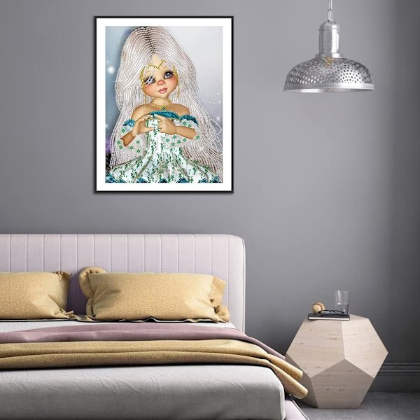 Voksen 5D DIY diamantmaleri sæt, dejlig pige diamantmaleri delvis boring tegneserie pige diamantmaleri (12\"x16\")
