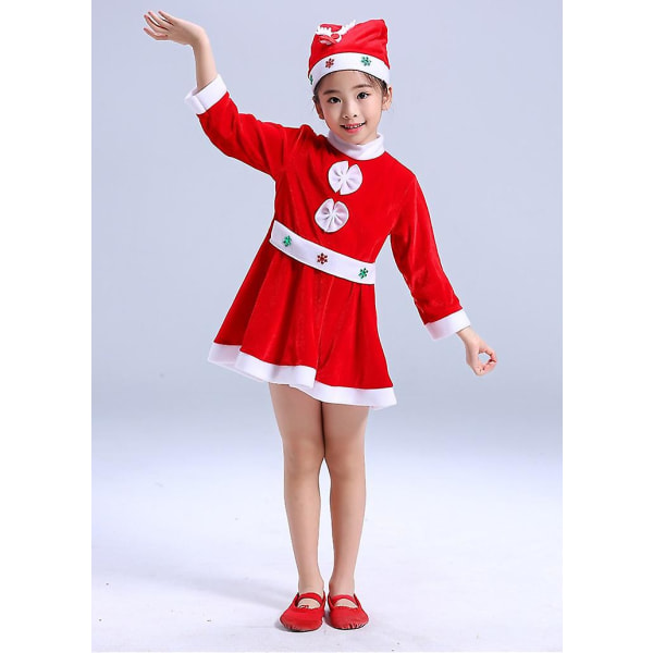 Jultomtekostym Barntomte Fancy dress för pojkar flickor med tomtehatt（100cm）
