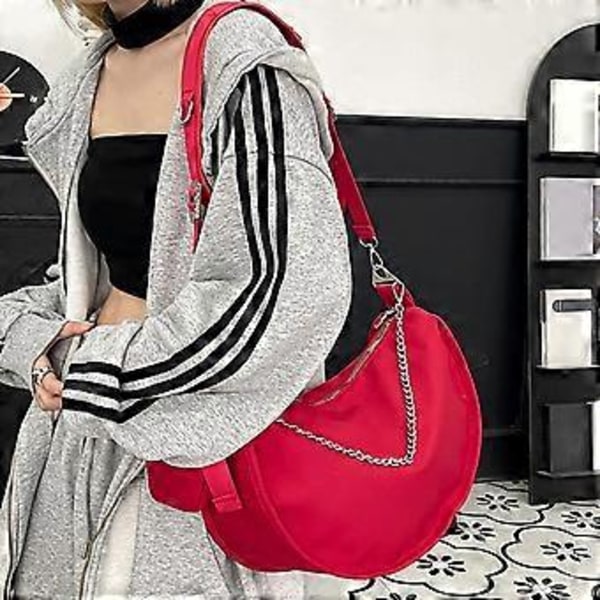 Trendig Crossbody-väska i nylon, avslappnade dumpling-väskor, underarmsväska för unga modeintresserade, axelväska med justerbar rem - Svart Black