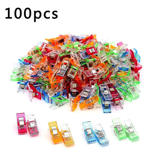 100 st färgglada sömnadshantverk Quiltbindning Plastklämmor Klämpaket för lapptäckedekoration Klämklämma Klämma Syverktyg
