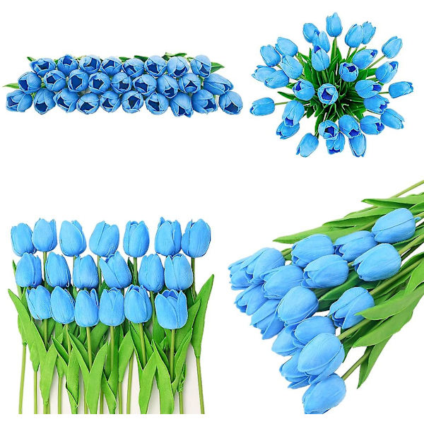 Keinotekoinen tulppaani Hollantilainen mini tulppaani Aito kosketus Kukat 24 kpl DIY-kotijuhliin Hääkoristeluun (sininen)（Sininen）