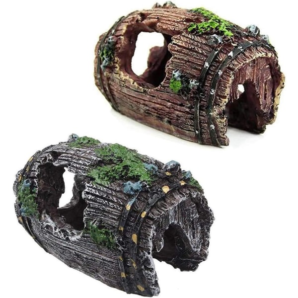 2 stk. akvarieharpiks ornament, akvariehuleindretning, akvarieharpiks ødelagt tønde ornament hule landskabsindretning