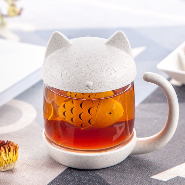 Tasse à thé en verre chat, bouteille d'eau avec infuseur à thé en