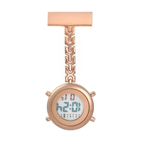 Sjuksköterska Lapel Pin Watch Hängande medicinsk doktorsficka Watch Watch Multifunktions metall elektronisk digital display (roseguld)