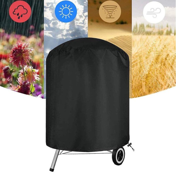 Kettle Bbq Cover, Rund Grilltrekk Vanntett Heavy Duty 210d Oxford Stoff Bbq Grilltrekk Med Snøring（58x77cm）