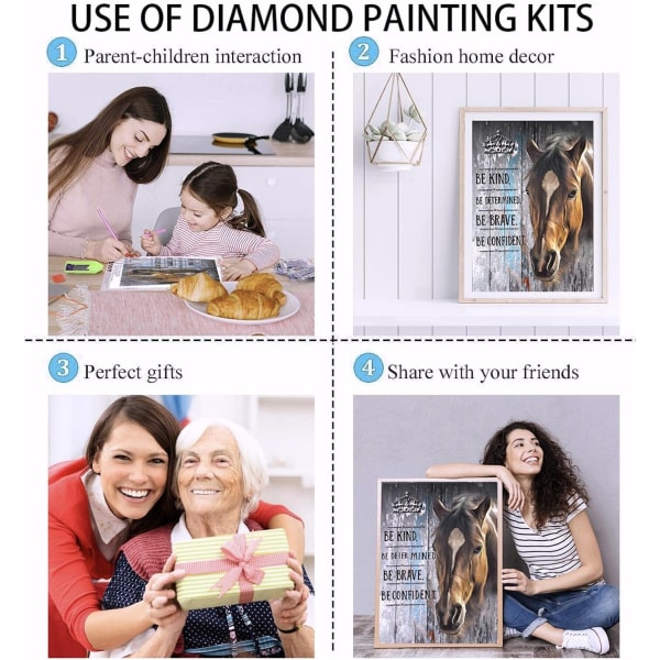 Häst Diamantmålning Kits för Vuxna - Runda Diamantkonst Kits för Vuxna Nybörjare, DIY Full 5D Diamantprickar Målningar med Diamanter Ädelstenar Konst Hantverk Diamantbilder för Vuxna 12x16 Tum