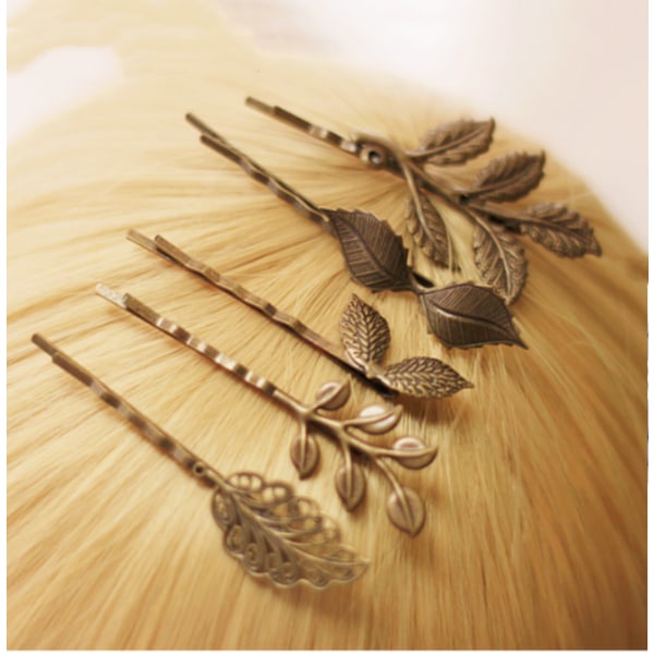5-delad set med vintage hårklämmor, bronshårklämmor, bladblomma