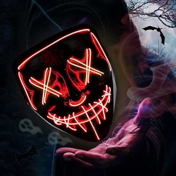 Halloween-naamio, pelottava naamio, cosplay-naamio, led-naamio, el-johto, valaistu naamio Halloween-juhliin