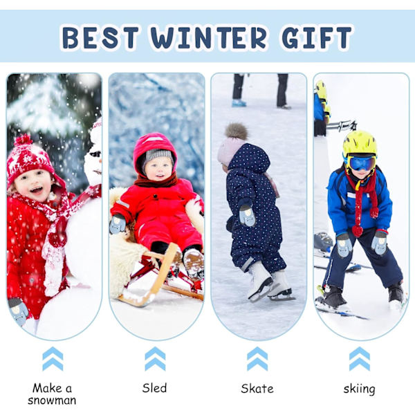Toddler Baby Vantar, Termiska Baby Vinterhandskar med Anti-shedding String för 0-3 Års Barn Skidåkning Snowboarding Camping Cykling Söta Cartoon Vantar Julgåva (Blå)
