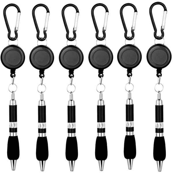12-pack Clip On Pens Karbinhake Pennor Indragbar Badge Reel Pen Bältesklämma och karbinhake Nyckelring Kulspetspenna, svart