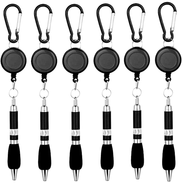 12-pack klämmor på pennor karbinhake pennor utdragbar badge rulle penna bältesklämma och karbinhake nyckelring kulspetspenna, svart