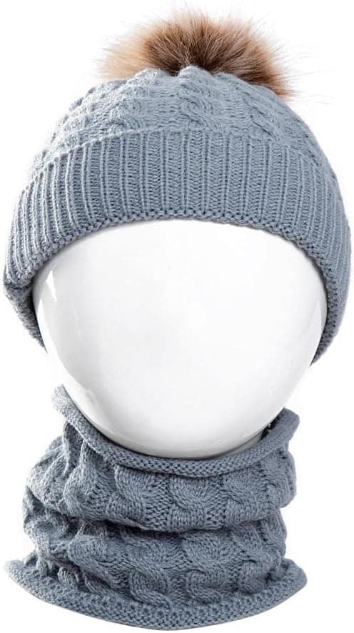 2PCS Grå Baby Strikket Lue Sjal, Termisk Myk Loop Sjal Uni