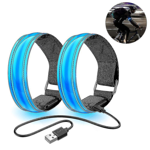 2-pack löparljus, uppladdningsbart, reflekterande LED-armband för löpare (blått)