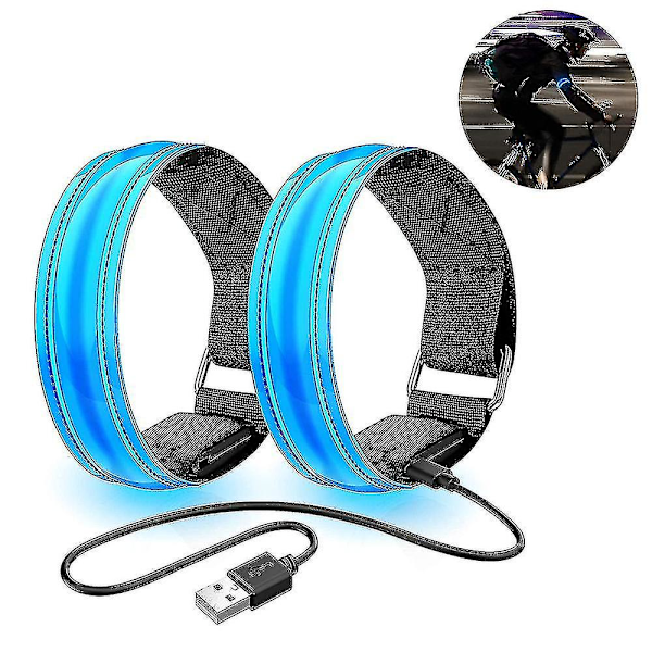 2-pakning løpebelysning, oppladbar, reflekterende LED-armbånd for løpere (blå)