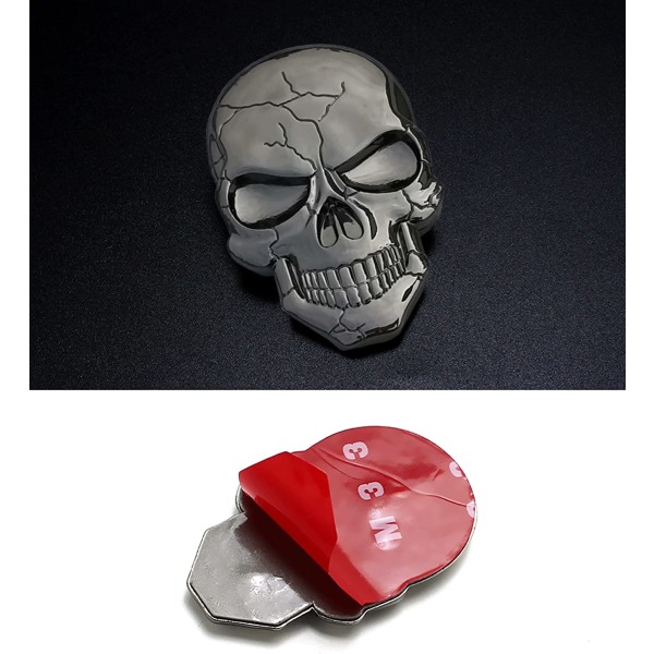 Autotarra - 3D Metal Skull Autotarvikkeet Autotarroille Moottoripyörä Cross Kannettava tietokone, Kiinnityspaikka (Musta)