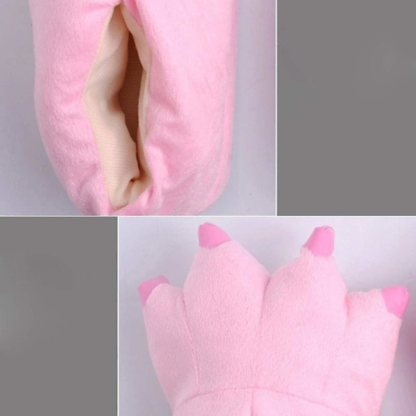 Unisex tofflor Monster Claw Novelty Plush Paw Varm Mjuk Bomull Djur Fantasy Cosplay Kostym Skor Höst Vinter Inomhus（L Rosa）