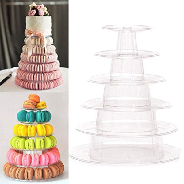 6-vånings Runda Macaron Tower Cupcake-ställ Klar akryl-displayhållare Dessert-mat-displayställ konditorivaror