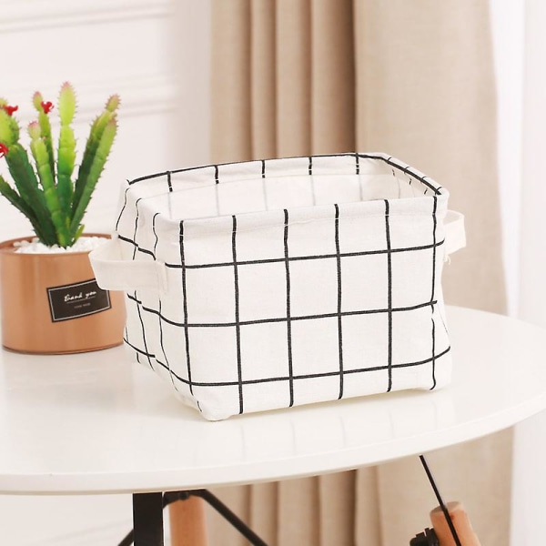 2 stk Mini Kvadrat Bomull Lin Stoff Oppbevaringskurv Hjem Vanntett Organizer Boks Bølgepunkt