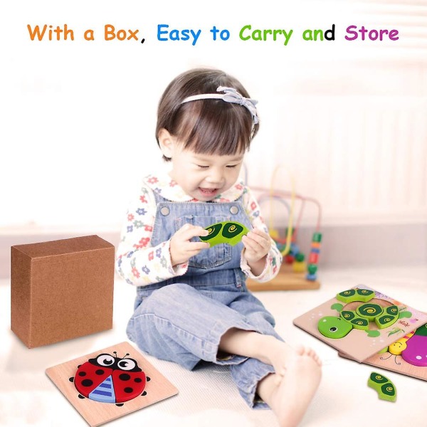 Träpussel för småbarn Set Early Learning Baby Barn Pedagogiska leksaker Presenter（Fyrsidig）