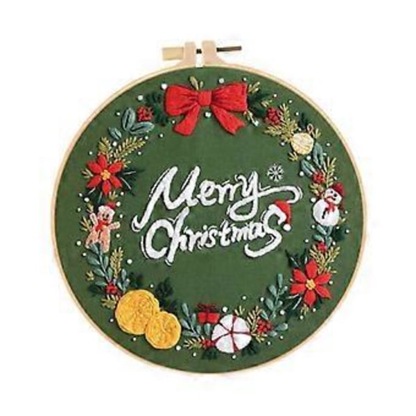 Julebroderisæt Håndbroderi Håndværkssæt inklusive Tråde Ramme Nålepude Korsstingssæt til Voksne Julegave() Christmas Wreath A