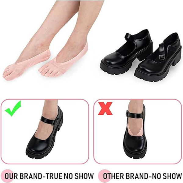 Hudfärg 5 par unika dam femfingersockor, osynliga