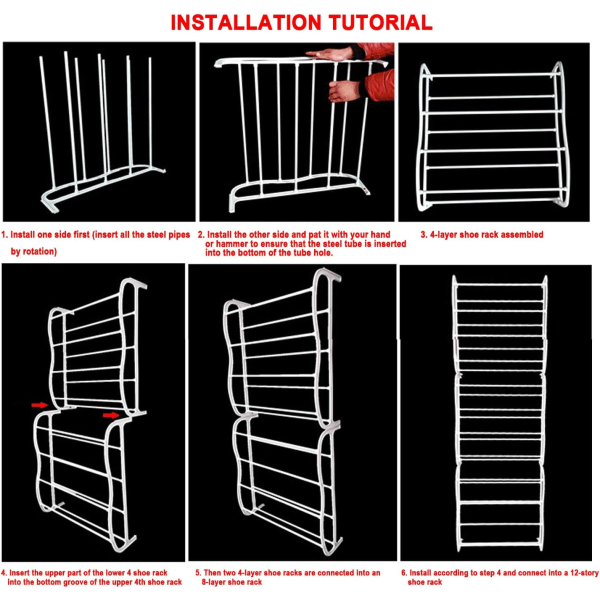 12 etasjers dørskohylle, 36 par skoskap sammenleggbar hengende S