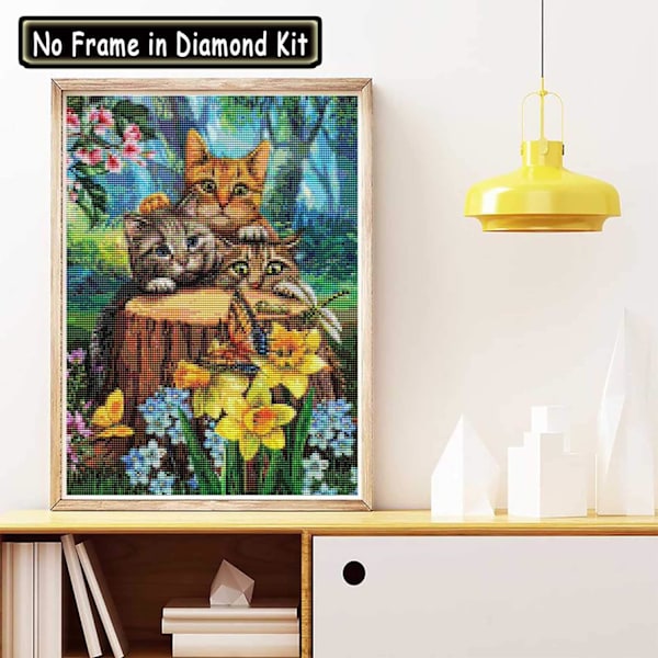 5D DIY-timanttimaalaussetti, timanttieläinmetsätaidemaalaus Kolme kissaa Kristalliompelu Ristipisto Pyöreä pora 12x16 tuumaa
