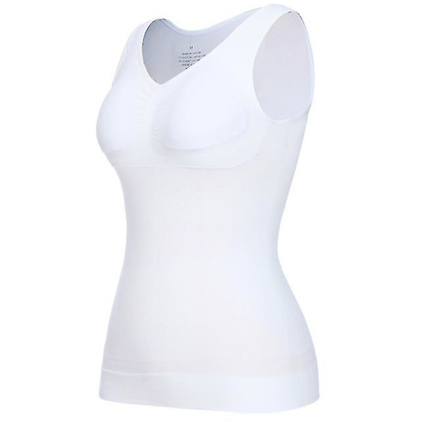 Kvinners Kontroll Vest Cami Sømløs Shapewear Topper Slankende Magekontroll Camisole Cami Polstret (M Hvit)