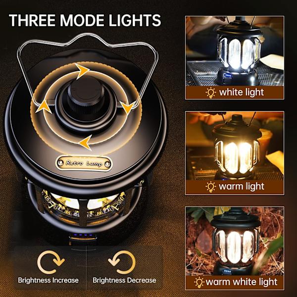 Uppladdningsbar campinglykta, batteridriven retrohängande LED-lampa