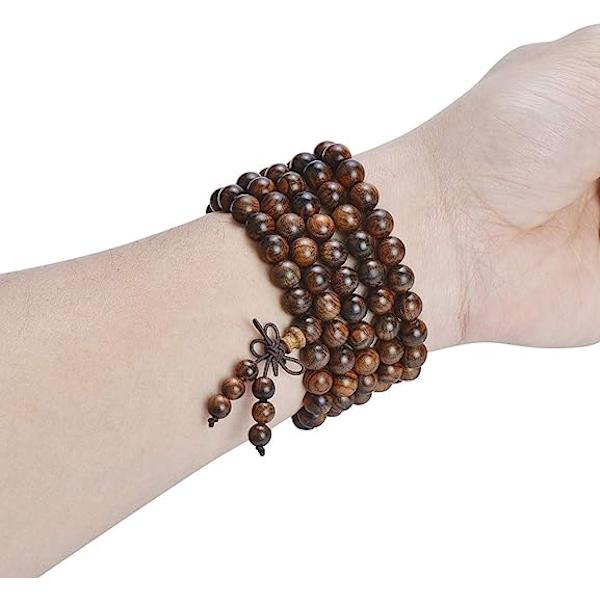 Armband i guldträ 10 mm 108 stycken Buddha-pärlor