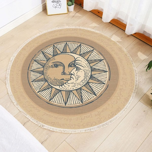 Rund matta med tofsvävt mönster Tofsmatta, vävd bomullsmatta Halkfri, tvättbar golvmatta, 70 cm