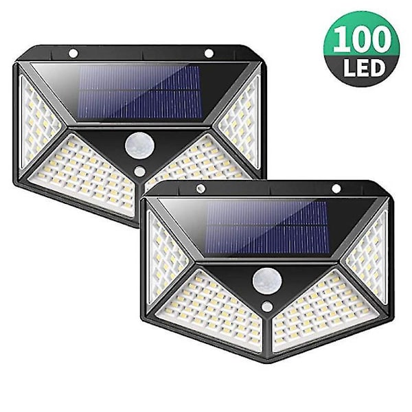 Utendørs solcellelys 100 Led 4-pakke, utendørs solcellelys bevegelsessensor, trådløs solcellelyskaster med 3 smarte moduser vanntett solcellelys