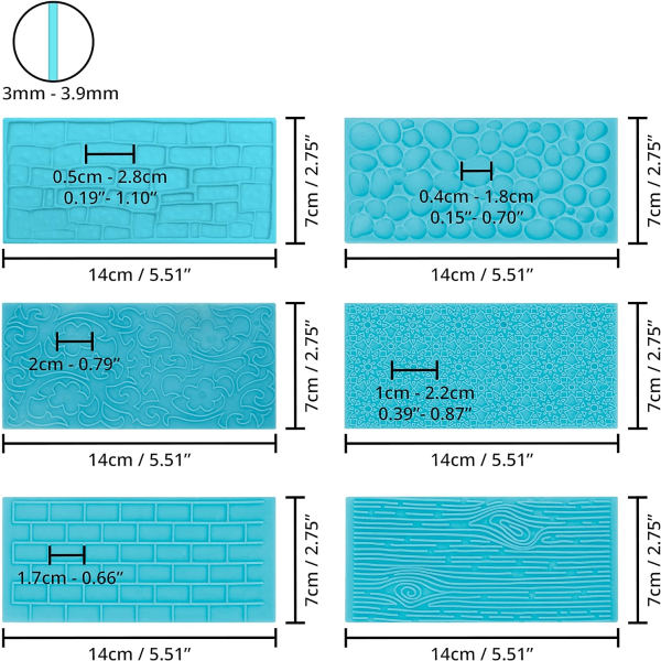 Sugar Paste Embosser for Chocolate Cakes (Pack of 6) - Brick, Woo