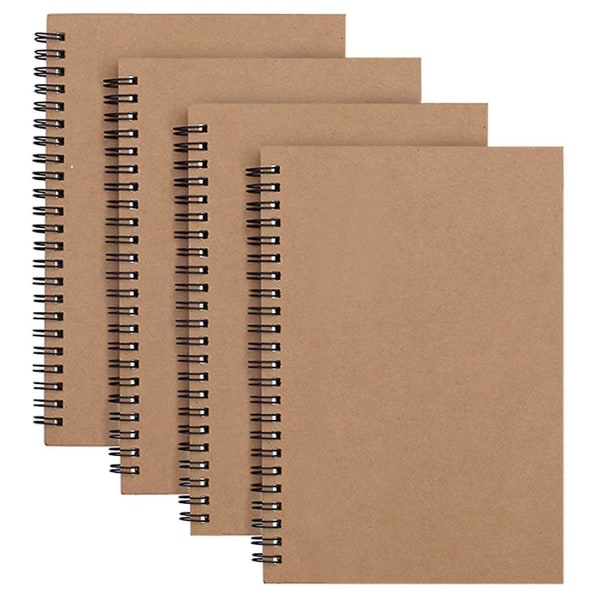 4-pack spiralblock A5 anteckningsböcker med kraftpapperomslag, bulk-journaler, linjerat papper, 100 sidor/50 ark memo-planeringsblock