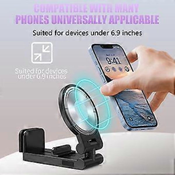Magnetisk Telefonhållare för 16 15 14 13 Rese Skrivbord Mobiltelefonstativ Vikbar Telefonhållare Klämma 360 Graders Rotation Stativ Black stand