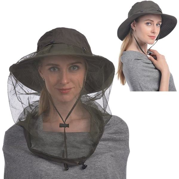 Utomhus solhatt, myggnät huvud solhatt, hinkhatt med dold mesh-skydd för att förhindra biinsekter
