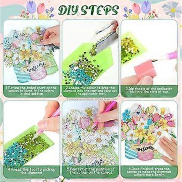 3 st Vårgnom Diamantkonst Kit DIY Vår Diamantmålning Kit Gnom Diamant Hängande Skylt Blommor Kristallgnom Vår för Vuxna Nybörjare Diamo