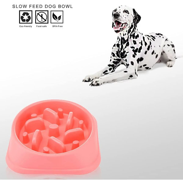 Långsam utfodring hund långsam matare skål halkfri design rolig interaktiv utfodring hundar (rosa-2)