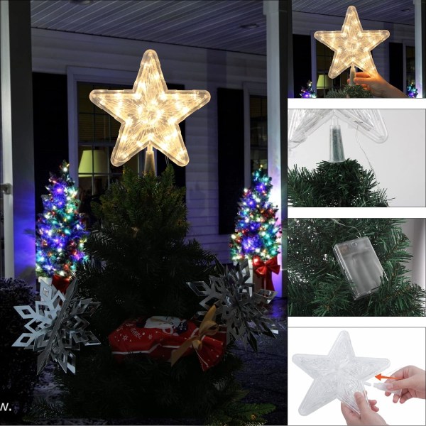 Christmas Tree Topper, Guld Glittrig Hollow Christmas Tree Topper Star för